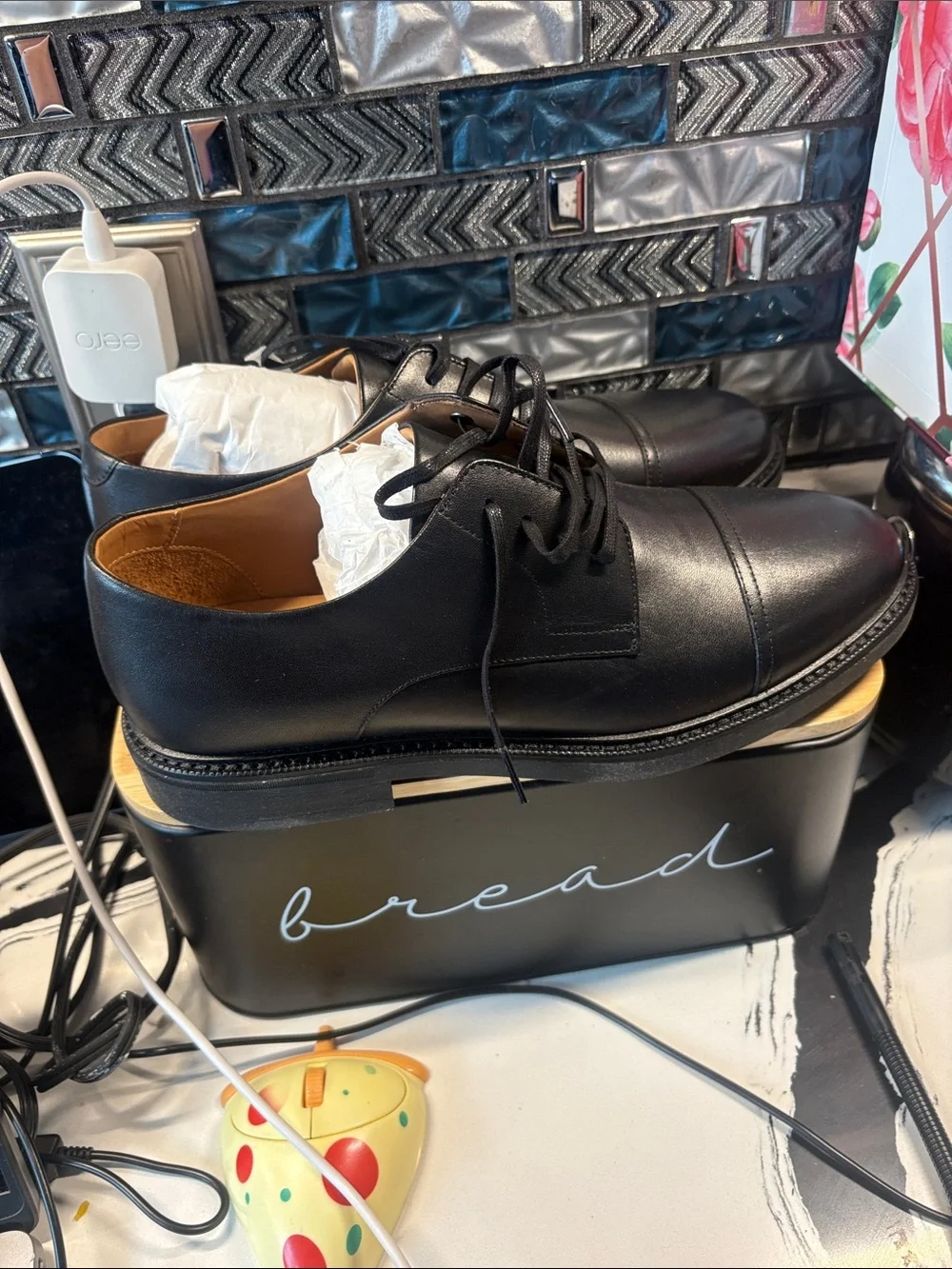 Polo by Ralph Lauren Black Leather Cap-Toe Derby